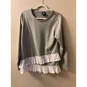 Bobeau Blouse Top Womens SZ L Grey Long Sleeve Crew Neck Pullover Cotton Stretch